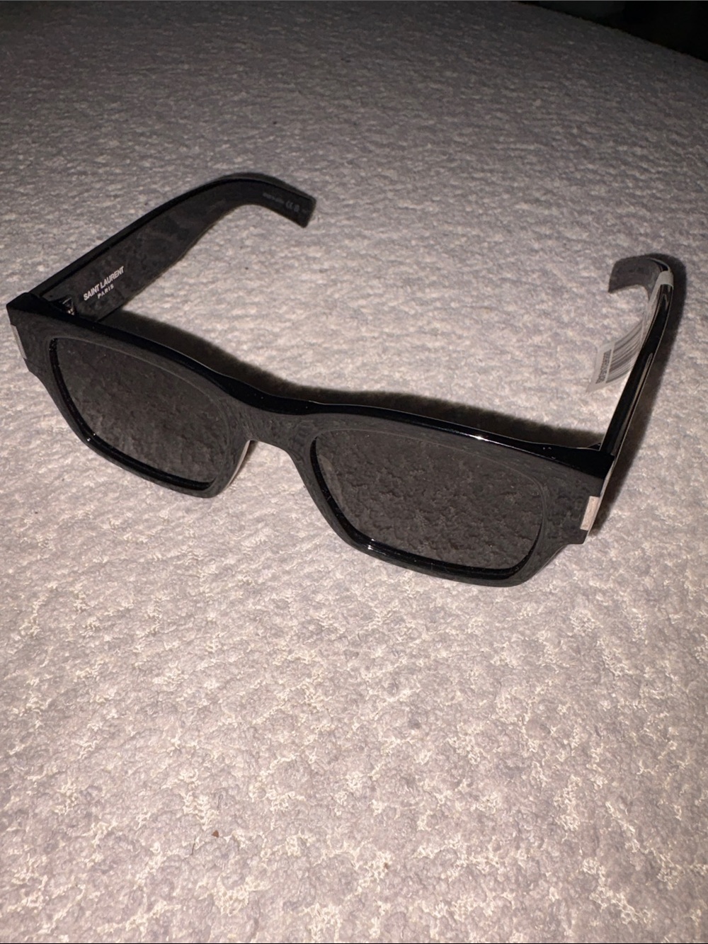 Saint Laurent Black Rectangular Frame Sunglasses with Silver Logo Accent